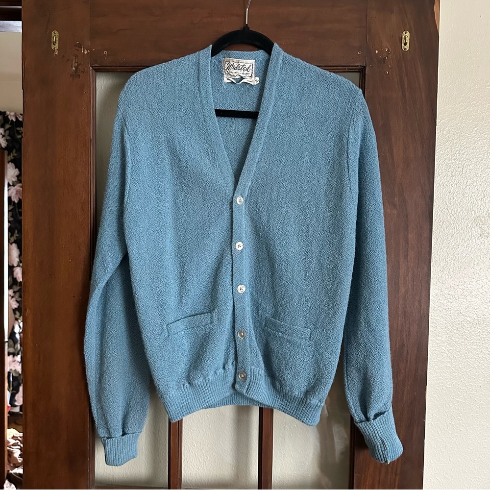 1960s Light Blue Alpaca Cardigan Sweater
